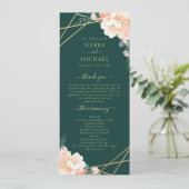 Emerald Green Peach Cream Gold Geometric Wedding Programm (Stehend Vorderseite)