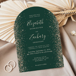 Emerald Green Peach Glitter Arch Wedding Einladung