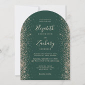 Emerald Green Peach Glitter Arch Wedding Einladung (Vorderseite)