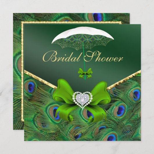 Emerald Green Peacock Brautparty laden Einladung (Vorne/Hinten)