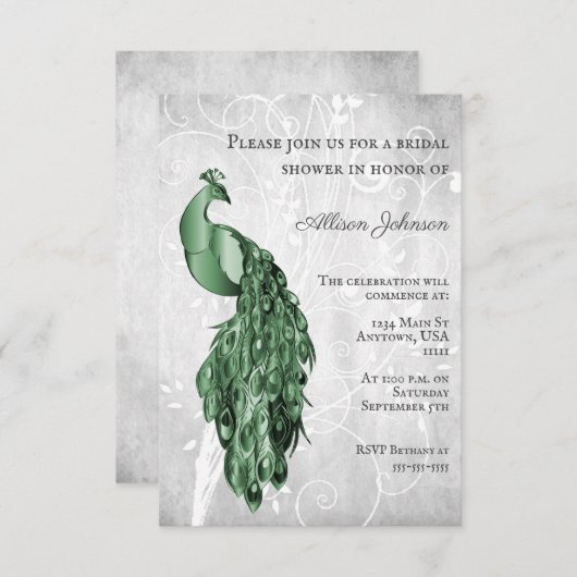 Emerald Green Peacock Bridal Dusche Einladung (Vorne/Hinten)