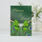 Emerald Green Peacock Empfang-Karte Einladung (Stehend Vorderseite)