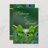 Emerald Green Peacock Empfang-Karte Einladung (Vorne/Hinten)