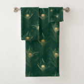 EMERALD GREEN PEACOCK FEATHER BADEZIMMER TOWEL SET (Insitu)
