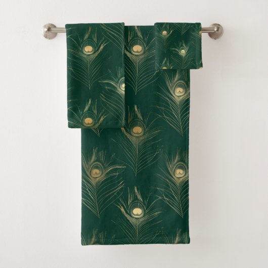 EMERALD GREEN PEACOCK FEATHER BADEZIMMER TOWEL SET (Insitu)