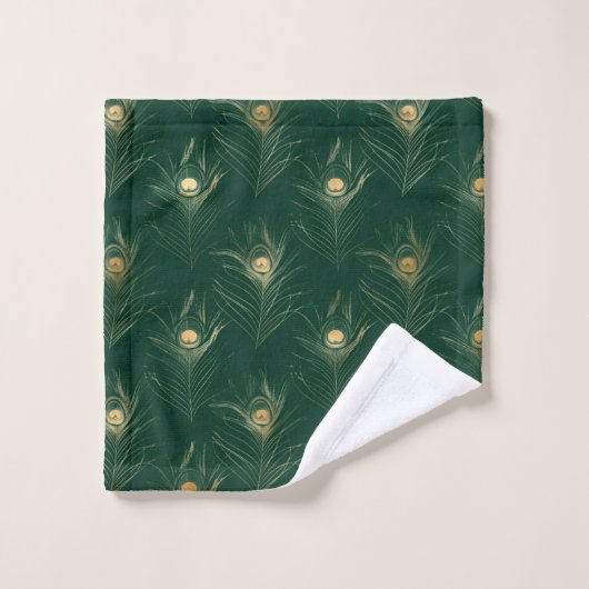 EMERALD GREEN PEACOCK FEATHER BADEZIMMER TOWEL SET (Waschlappen)