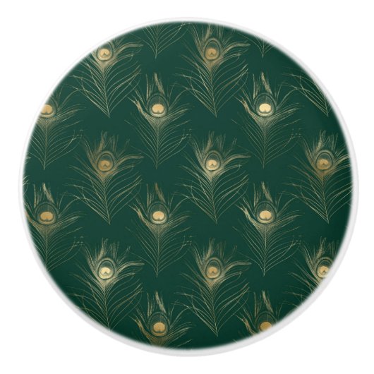 EMERALD GREEN PEACOCK FEATHER CUSTOM KERAMIKKNAUF (Vorderseite)