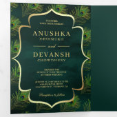 Emerald Green Peacock Feathers QR Code Wedding Dreifach Gefaltete Einladung (Innen Erste Seite)