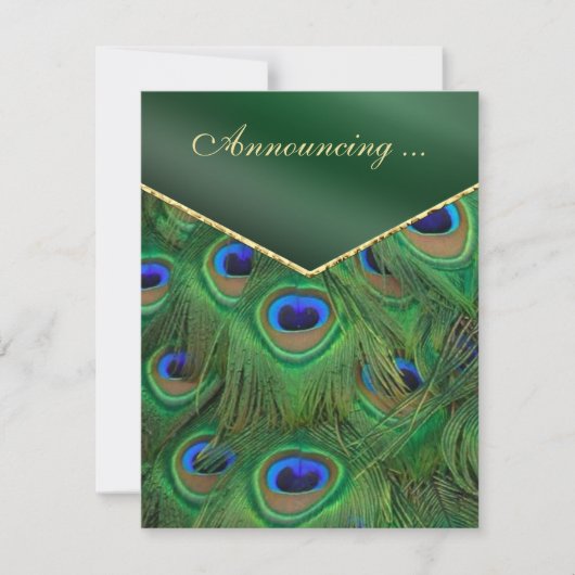 Emerald Green Peacock-Hochzeitsankündigung Einladung (Vorderseite)