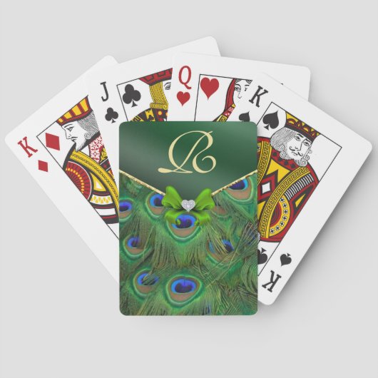 Emerald Green Peacock Monogram Playing Cards Spielkarten (Rückseite)
