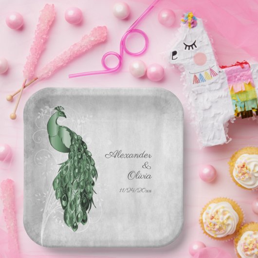 Emerald Green Peacock Polterabend Paper Teller (Party)