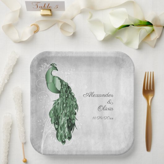 Emerald Green Peacock Polterabend Paper Teller (Hochzeit)