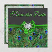 Emerald green Peacock Save the Date (Vorne/Hinten)