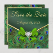 Emerald green Peacock Save the Date (Vorne/Hinten)