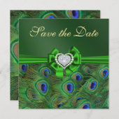 Emerald Green Peacock Save the Date (Vorne/Hinten)