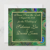 Emerald Green Peacock Save the Date (Rückseite)