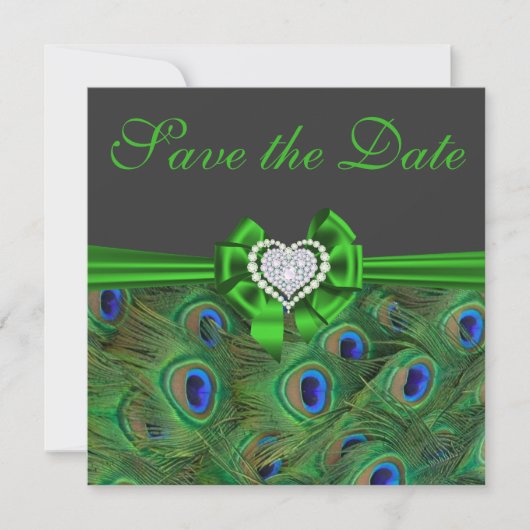 Emerald green Peacock Save the Date (Vorderseite)