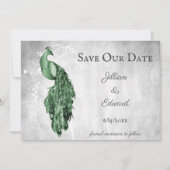 Emerald Green Peacock Save the Date Ankündigung (Vorderseite)