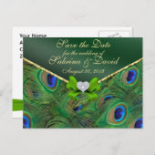 Emerald Green Peacock Save the Date Postcard Ankündigungspostkarte (Vorne/Hinten)