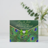 Emerald Green Peacock Save the Date Postcard Ankündigungspostkarte (Stehend Vorderseite)