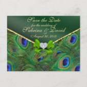 Emerald Green Peacock Save the Date Postcard Ankündigungspostkarte (Vorderseite)
