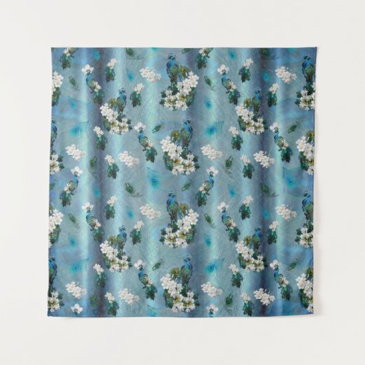 Emerald Green Peacock Seidenbukett Wandteppich (Vorderseite)