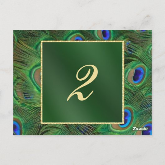Emerald Green Peacock Tischnummer Card (Rückseite)