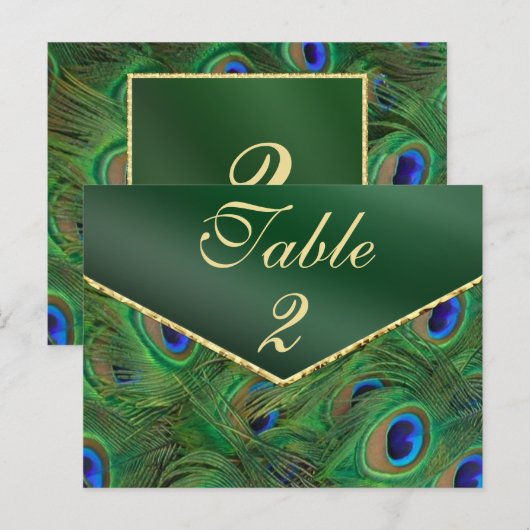 Emerald Green Peacock Tischnummer Card (Vorne/Hinten)