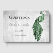 Emerald Green Peacock Wedding Guest Book Gästebuch (Vorderseite)