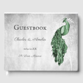 Emerald Green Peacock Wedding Guest Book Gästebuch (Vorderseite)