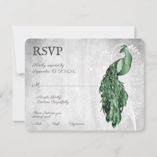Emerald Green Peacock Wedding RSVP Card (Vorderseite)
