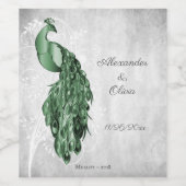 Emerald Green Peacock Wedding Wine Label Weinetikett (Einzelnes Label)