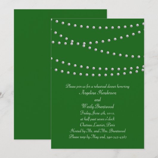 Emerald Green Pearls Probe Dinner Einladung (Vorne/Hinten)