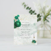 Emerald Green Peony Gold Brunch & Bubbly Einladung (Stehend Vorderseite)