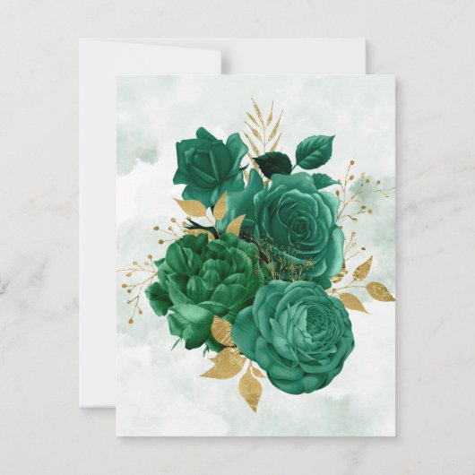 Emerald Green Peony Gold Brunch & Bubbly Einladung (Rückseite)