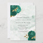 Emerald Green Peony Gold Couples Showeinladungen (Vorderseite)