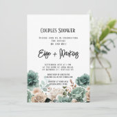 Emerald Green Peony Wedding Couples Dusche Einladung (Stehend Vorderseite)