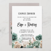 Emerald Green Peony Wedding Couples Dusche Einladung (Vorne/Hinten)