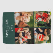 Emerald Green Personalisiert Name Foto Collage Golfhandtuch (Horizontal)