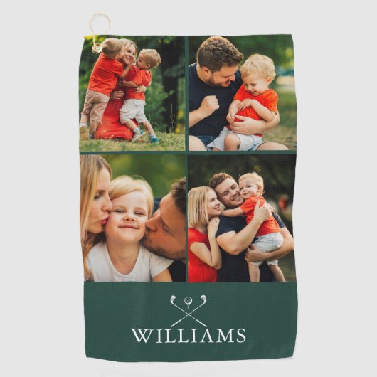 Emerald Green Personalisiert Name Foto Collage Golfhandtuch (Vorderseite)