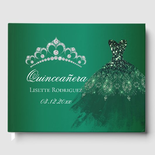 Emerald Green Personalisiert Quinceanera Gästebuch (Vorderseite)