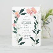 Emerald Green Pink Blues Foliage Hochzeit Einladung (Stehend Vorderseite)