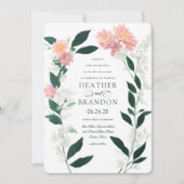 Emerald Green Pink Blues Foliage Hochzeit Einladung (Vorderseite)