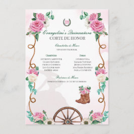 Emerald Green & Pink Floral Charro Quinceanera Begleitkarte
