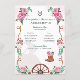 Emerald Green & Pink Floral Charro Quinceanera Begleitkarte