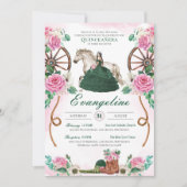 Emerald Green & Pink Floral Charro Quinceanera Einladung (Vorderseite)