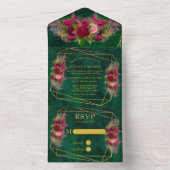 Emerald Green Pink Peony Rose Hochzeit All In One Einladung (Innen Boden)