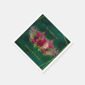 Emerald Green Pink Peony Rose Hochzeit Serviette (Ecke)