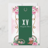 Emerald Green Pink Rose Charro Western Quinceanera Einladung (Rückseite)
