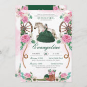 Emerald Green Pink Rose Charro Western Quinceanera Einladung (Vorne/Hinten)